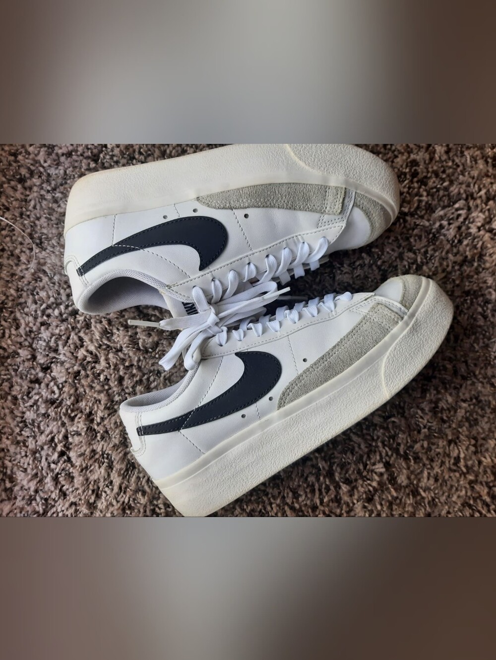 Nike Blazer Low Platform White Sneakers with Black Swoosh